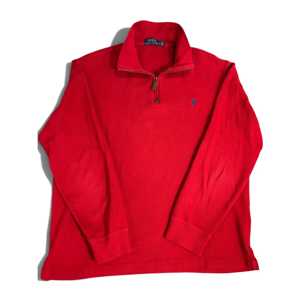 Polo Ralph Lauren Mens Red 100% Cotton Quarter Zip Pullover Sweater Large